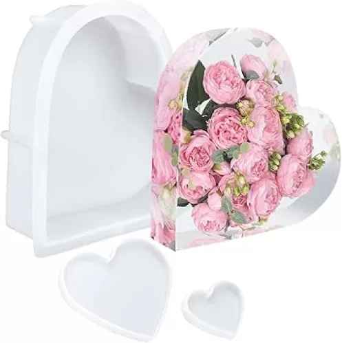 KISREL Large Heart Resin Mold, Heart Shaped Silicone Molds for Epoxy Resin, Large Molds for Flower Preservation, Deep Pour Mold for Furniture Decoration, DIY Wedding Bouquets, Valentine