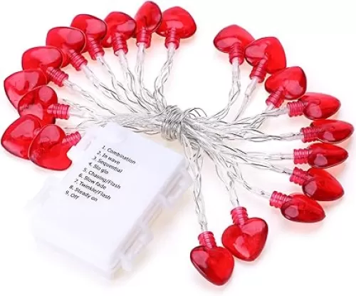 Konsait Valentine’s Day Party Decorations, Valentine Heart Shaped String Light Battery Operated(8.2Ft, 20Llights, 8Modes) for Home Window Holiday Valentines Day Party Favors Supplies