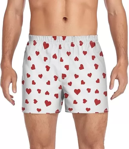 Laprad Boxer Shorts Breathable Boxer Briefs Red Hearts Soft Underwear with Button Fly