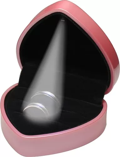 LED Pink Double Ring Box for Engagement, Wedding, Proposal…Luxury Heart Shaped Two Slot Couple Ring Jewelry Gift Box with Light for Men for Women