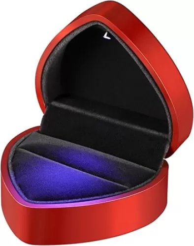 LED Ring Box, Proposal Engagement Ring Box, Heart Shape Earrings Jewelry Ring Box Case for Anniversay Valentines Day Wedding (Red)