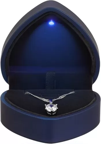 LETURE Heart Shaped LED Pendant Necklace Box, Jewelry Gift Boxes for Bracelet Bracelets, Small Jewelry Display with Light for Proposal Engagement Wedding Valentine