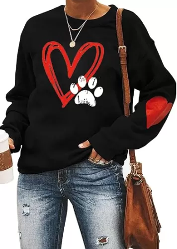 Love Heart Dog Paw Sweatshirts Dog Mom Pullover Tops Women Long Sleeve Sweater Blouse