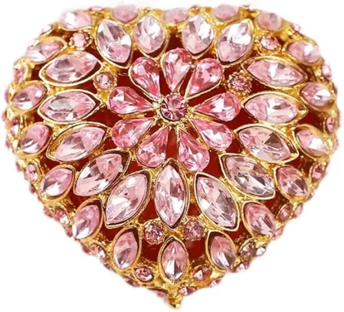 Love Heart Jewelry Trinket Box Pink Rhinestones Small Ring Hold Boxes Hand-Painted Classic Ornaments Craft Gift for Valentine's Day Mother's Day （Pink）