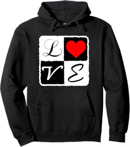 Love Romantic Heart Lovers Black and White Pullover Hoodie