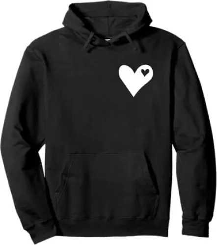 Lovely Cute Hand-Drawn White Minimalist Hearts on Black Pullover Hoodie