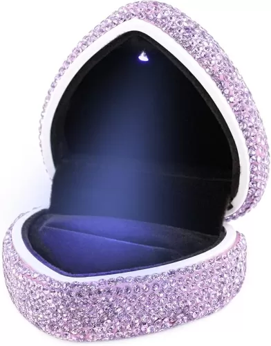 Luxury Bling Fully Rhinestones Heart Shape Jewelry Box LED Light Jewelry Storage for Engagement Wedding