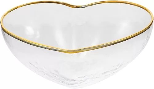 MAGICLULU 1Pc Creative Heart Shaped Glass Bowl Stylish Transparent Love Shape Salad Bowl for Parties Weddings Family Gatherings Smooth Edges Unique Design with Rim