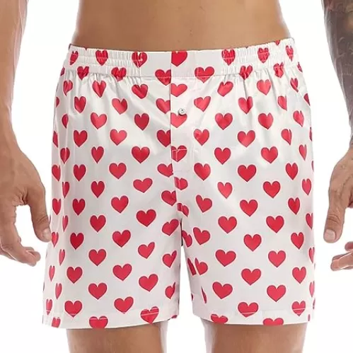 Mens Silk Boxer Briefs Love Heart Print Trunks Bottoms Sports Underwear Beach Shorts