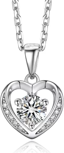 MomentWish Heart Necklace for Women, Gift for Christmas, Moissanite Necklace, D Color VVS1 Simulated Diamond 925 Sterling Silver Necklace, Love Gifts for Birthday Valentine's Day