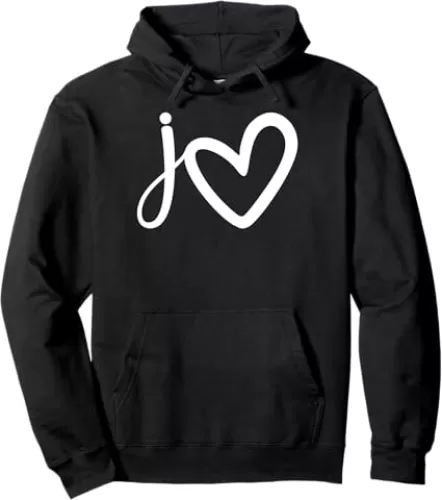 monogram name initial letter j white heart shape cute symbol Pullover Hoodie