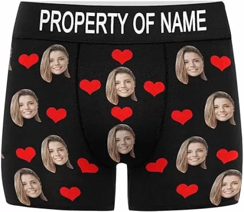 MyPupSocks Custom Face Boxers Red Hearts Property of Name Valentines Personalized Face Briefs Underwear for Men