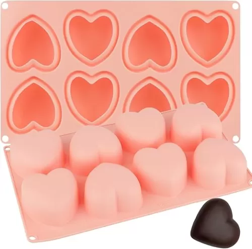 Nalchois Heart Shape Silicone Molds, 3D silicone Baking Mold for Mousse Cake, Fondant, Soap and Ice Cream, Non-Stick Easy Release BPA Free Silicone Chocolate Candy Molds 8 Cavities