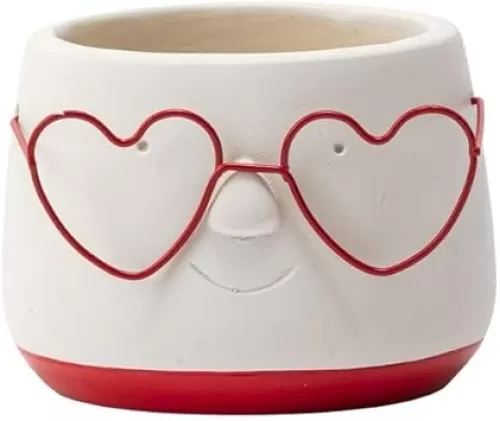 Napco Imports Indoor Outdoor Plant Succulent Herb Flower Pot 2.5 Inch Concrete Heart Glasses Face