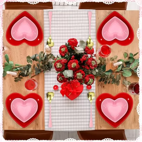 Nitial 12 Pcs Heart Bowl Set Heart Shaped Bowl Cute Ceramic Bowl Heart Shaped Plates Spoons Dishes Elegant Candy Dish for Valentine Decoration Dinnerware Baking Kitchen Party(Red Plate)