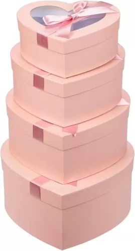 Oairse Pink Heart Shaped Boxes for Flower Arrangements Heart Box for Flowers Set of 4 Nesting Gift Boxes with Clear Lids for Present, Bridesmaid, Proposal, Birthday