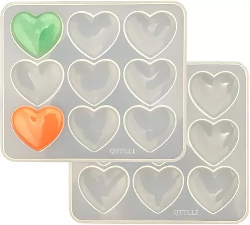 Pack of 2, Heart Shape Epoxy Mold Silicone Mold 9Pcs 5.2 x 4.2cm Resin Love Heart Shape Beads Making DIY Craft