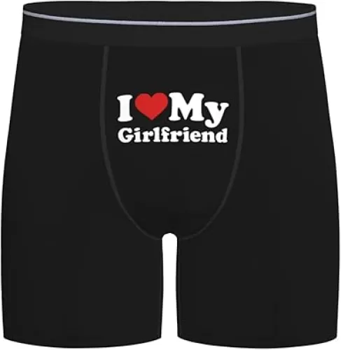PAUPPY I Love My Girlfriend funny I Heart My Girlfriend Gifts Black Mens Boxer Briefs Underwear Boxer Briefs with Fly for Men