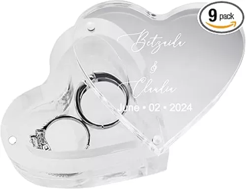 Personalized Heart Shape Clear Ring Box Ring Bearer Box for Wedding Ceremony Proposal Engagement