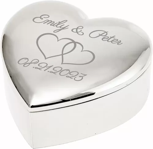 Personalized Jewelry Ring Box Custom Name & Date, Heart Shaped Ring Bearer Box for Wedding Ceremony Proposal Engagement - Couple Keepsake Jewelry Gift Box Customized for Women Men