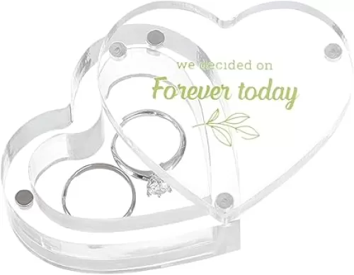 PH PandaHall Heart Clear Ring Box Acrylic Ring Display Box Heart Ring Bearer Box Transparent Jewelry Box with Lid for Wedding Proposal Engagement Ceremony, 2.7x2.9in