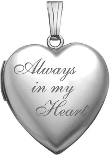 PicturesOnGold.com 14K White Gold Always in My Heart Locket 3/4 Inch X 3/4 Inch in Solid 14K White Gold