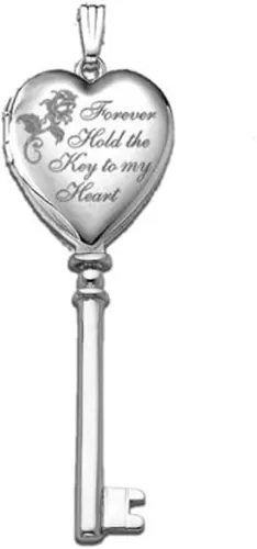 PicturesOnGold.com 14k White Gold Key to My Heart Key Locket 3/4 Inch X 2 Inch in Solid 14K White Gold
