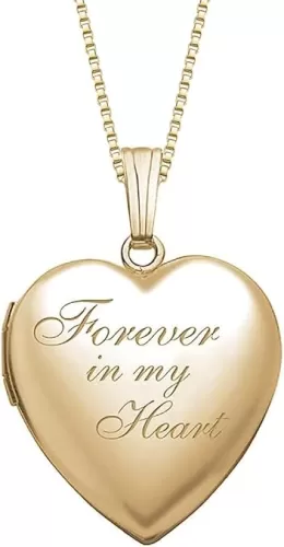 PicturesOnGold.com Forever In My Heart Locket Necklace for Women That Hold Pictures in Sterling Silver or Yellow Gold.