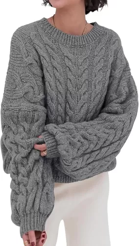 PRETTYGARDEN Womens Sweaters Spring 2025 Cable Knit Long Sleeve Crewneck Oversized Sweater Chunky Pullover Loose Outfits