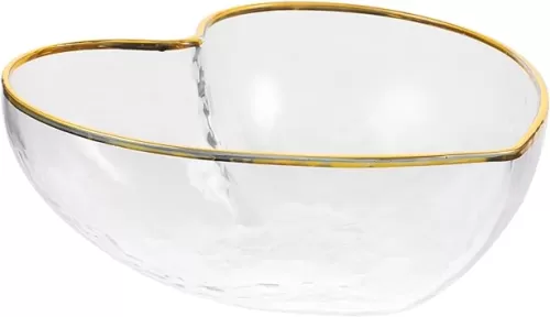 PRETYZOOM 1Pc Creative Heart Shaped Glass Bowl with Rim Elegant Dessert Storage Bowl for Fruits Salads and Snacks Lightweight and Portable for Parties and Gatherings