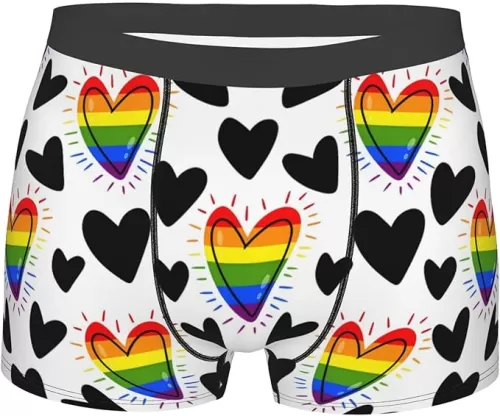 Rainbow Hearts and Black Hearts Mens Underwear Boxer Briefs Him Moisture Wicking Boxer Briefs