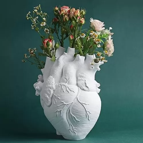 Resin Vase Planter, Decorative Heart Vase - Anatomical Heart Tabletop Decorative Craft, Farmhouse Living Room Bedroom Countertop (White, Small)