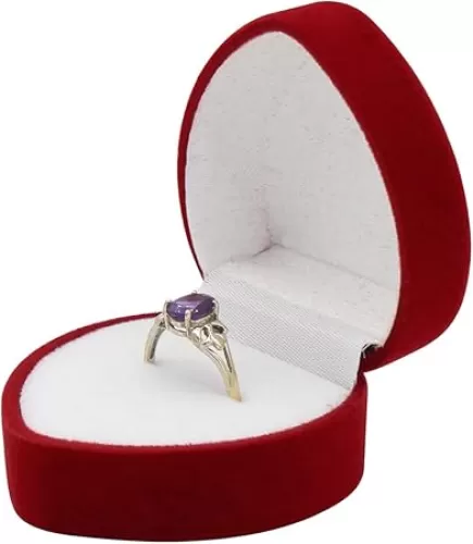 Ring Box, Velvet Ring Storage Box Exquisite Ring Jewelry Box with Heart Shaped, Single-seat Ring Gift Box for Proposals, Engagements, Weddings (red)