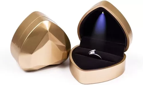 Rolin Roly Heart Shape Ring Box with LED Lighted Wedding Earrings Case Jewelry Box Display Case Gift Boxes for Proposal Engagement Wedding Anniversary (gold)