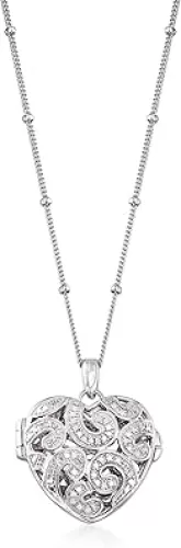 Ross-Simons Sterling Silver Heart Locket Necklace With Single Diamond