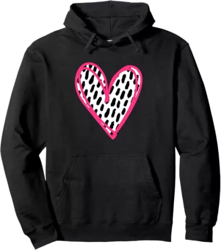 Scribble Heart with Black and White Abstract Brush Pattern Pullover Hoodie