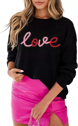 SELINK Women's Valentines Sweater Crew Neck XOXO Heart Print Casual Long Sleeve Pullover Tops Sweaters
