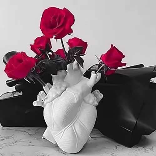 Sempoda Anatomical Heart Vase for Flowers, Resin Vase Flower Pot, Creative Heart Shaped Art Vase, Desk Planter Sculptures Ornament Craft for Home Farmhouse Living Room, White, 16cm/6.29
