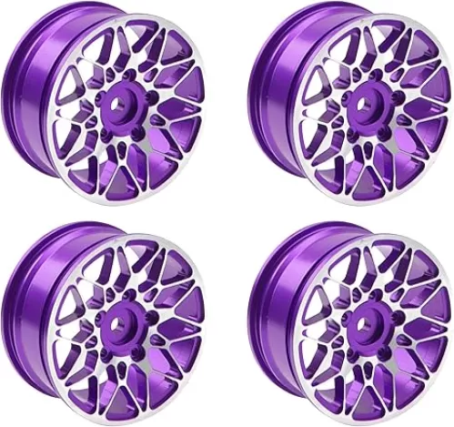 ShareGoo Metal Wheel Rims RC 12mm Hex Hubs 1/10 RC Drift On-Road Racing Touring Wheel Rim Compatible with HSP Tamiya Kyosho RedCat Sakura WLtoys Universal 1/10 RC Scales (Purple)