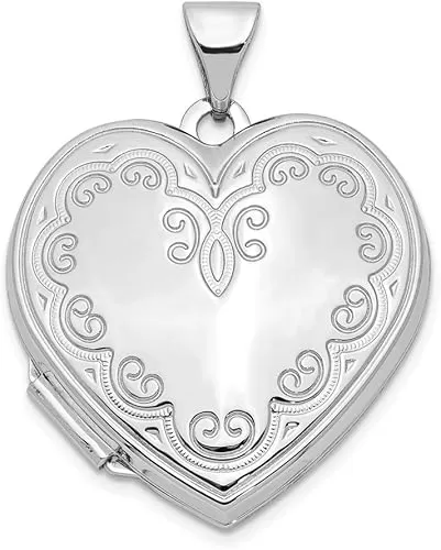 Solid 14K White Gold Heart Locket (0.87 x 1.06 Inches)