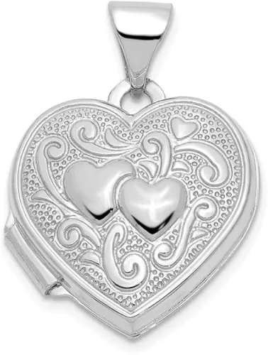 Solid 14K White Gold Heart Locket