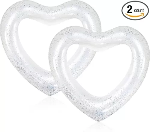 Sumind 2 Pieces Heart Pool Float, 47.3 x 39.4 Inch Inflatable Swim Rings Bachelorette Party Pool Float Tube, Heart Shaped Summer Swimming Ring, Water Beach Party for Adults