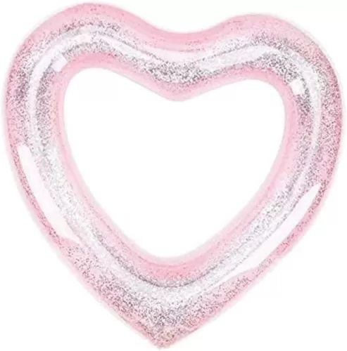 SUPVOX Flatable Heart Shaped Pool Float Glitter Heart Swim Ring PVC Material Strong Safe Compact Storage for Boys and Girls Summer Fun