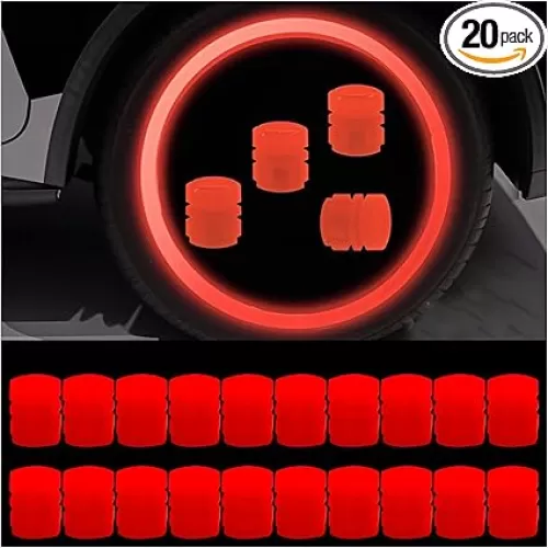 Tire air caps, Glowing tire Valve caps, Universal tire caps for Cars Trucks Motorcycles SUVs and Bikes Glow in The Dark Valve stem caps (Red-20PCS)