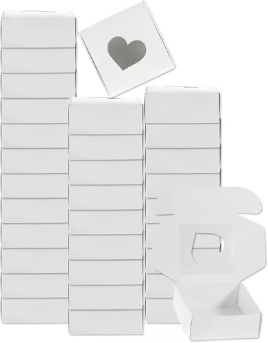 uxcell 32Pcs Soap Packaging Boxes 3x3x1.2 Inch Kraft Soap Box with Window Mini Soap Present Treat Gift Box for Bakery Candy Packaging Jewelry Display (Heart Shape, White)
