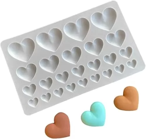 Valentin Day Silicone Molds Heart Shape Fondant Molds 1 Pcs Cupcake Cookie Decoration Baking Mold Love Heart Design Candy Chocolate Mould Polymer Clay Soap Wax Making DIY Craft Supplies