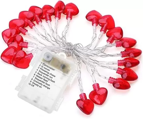 Valentines Heart Lights String Decoration- 20 LEDs 8.2ft/2.5m Red Heart String Lights with 8 Modes Waterproof Battery Operated Twinkle Indoor Outdoor Light for Wedding Anniversary Party Home Room