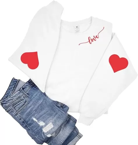 Valentine's Shirt Heart Love Graphic Red Sweatshirts For Women Funny Casual Valentines Long Sleeve Shirts Tops