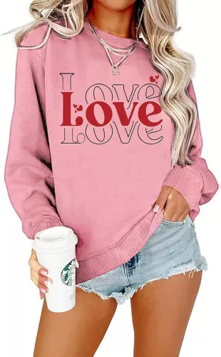 Valentines Sweatshirt For Women Love Letter Sweater Love Heart Graphic Pullover Tops