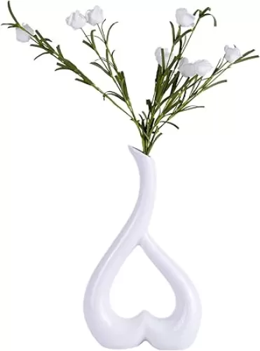 VanEnjoy 10 inches Heart Shaped Ceramic Vase Statues, Decorative Vase Home Decoration Furnishing Pottery (White)